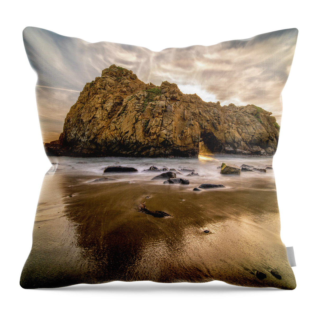 Pfieffer Beach Throw Pillow featuring the photograph Pfieffer Beach Sunset - Keyhole Offset by Kenneth Everett