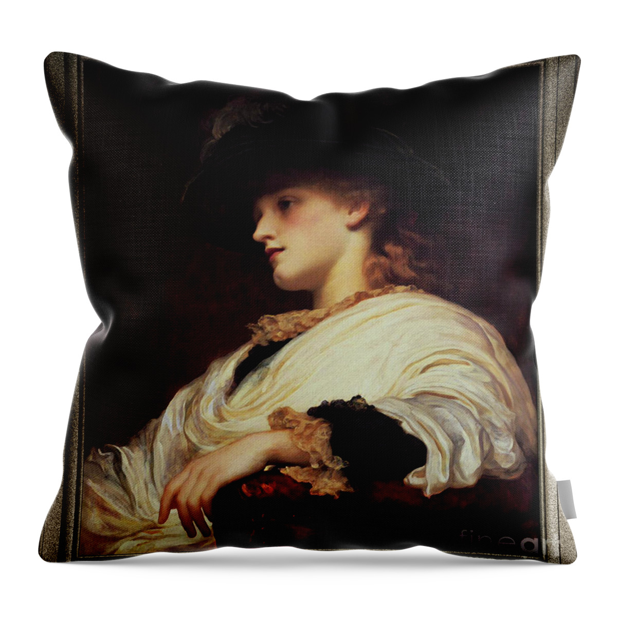 Phoebe Throw Pillow featuring the painting Phoebe by Frederic Leighton by Rolando Burbon