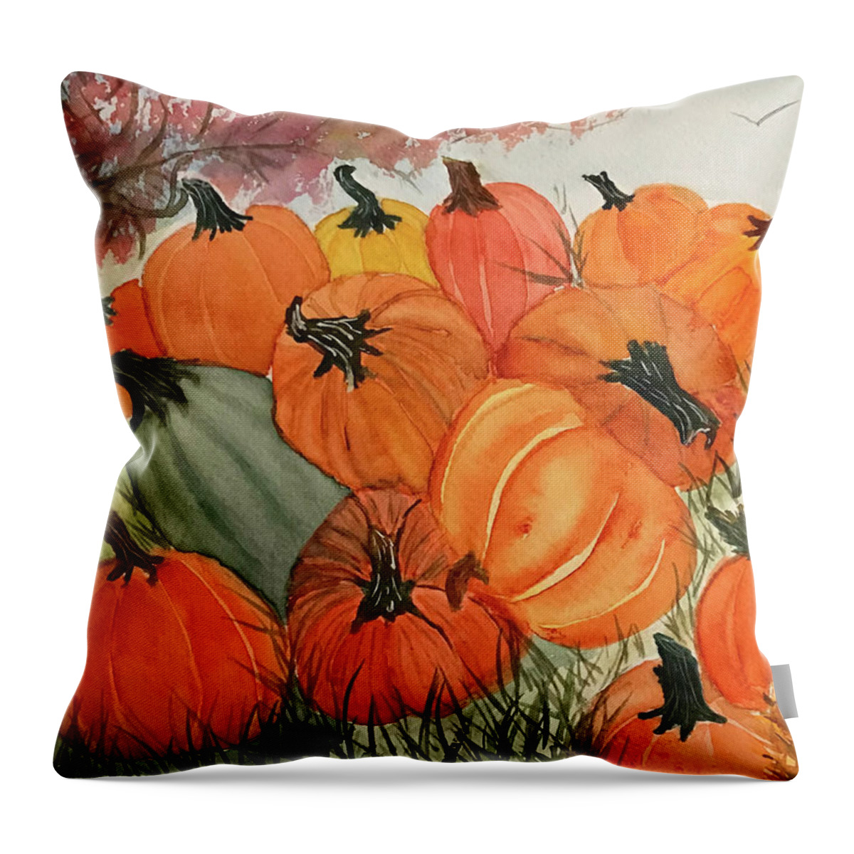 Fall Throw Pillow featuring the painting Pile of Pumpkins by Lisa Neuman