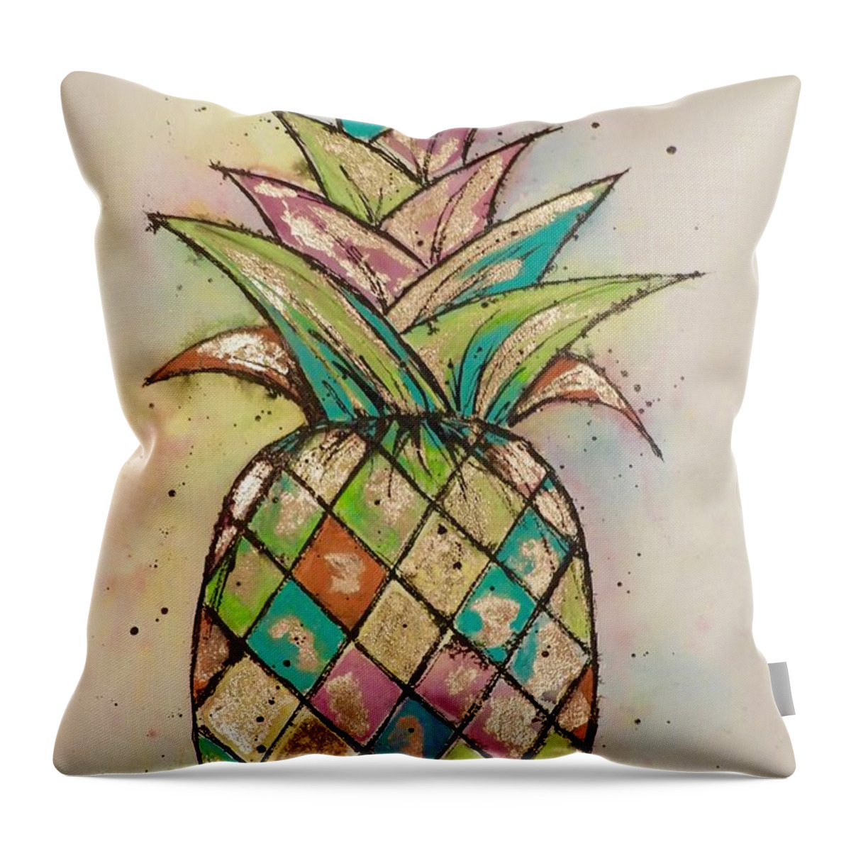 Pineapple Throw Pillow featuring the painting Pineapple Gold by Midge Pippel