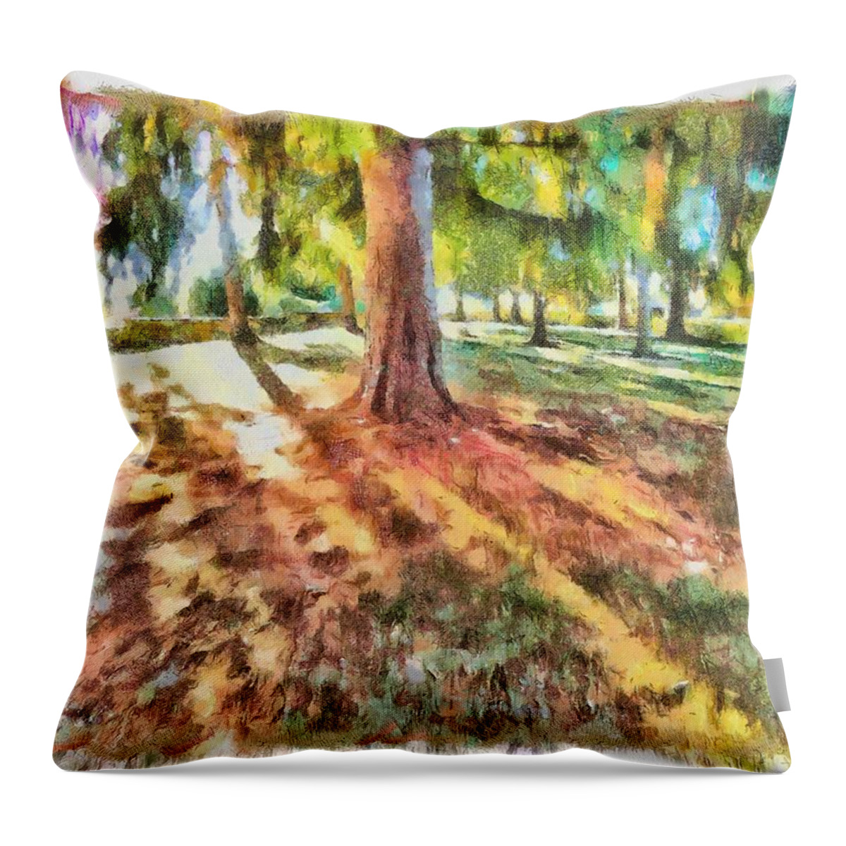 Pine Throw Pillow featuring the mixed media Pines in Autumn by Christopher Reed