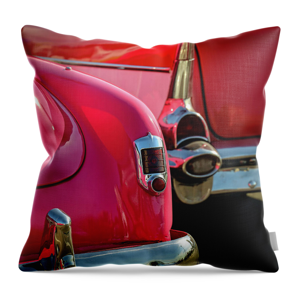 Cars Throw Pillow featuring the photograph Pink and Red by M Kathleen Warren