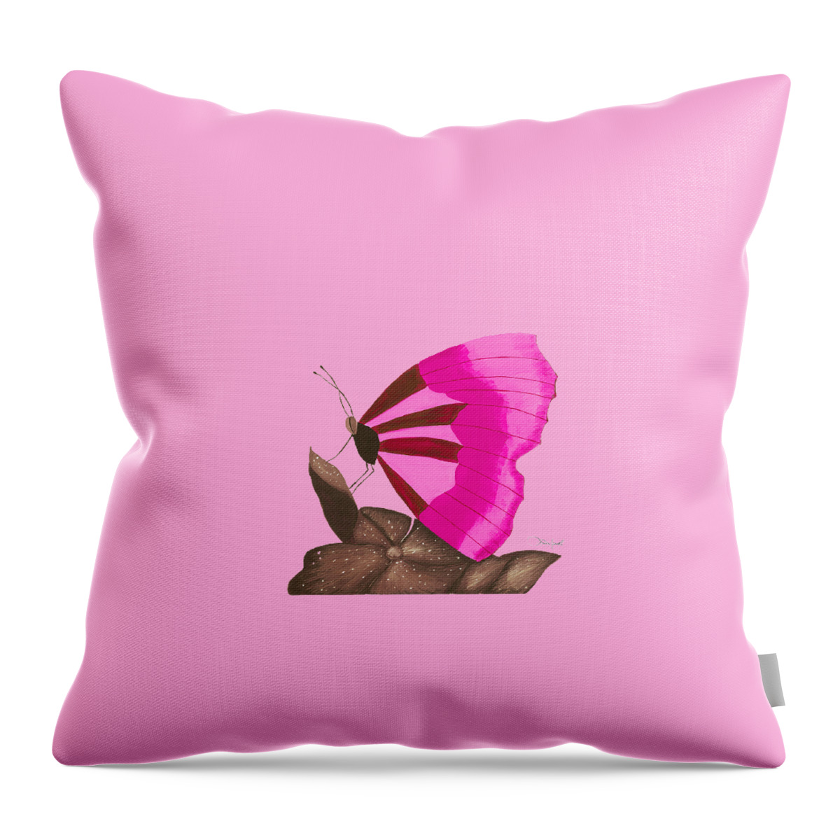 Watercolor Throw Pillow featuring the painting Pink Butterfly by Lisa Senette