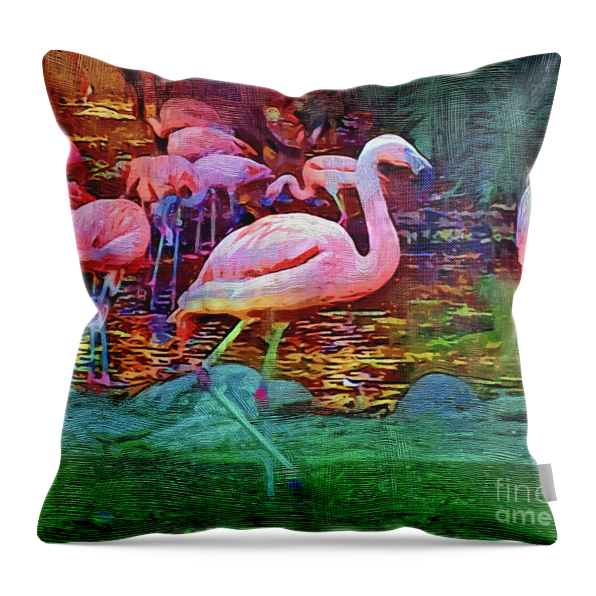 Flamingo Throw Pillow featuring the digital art Pink Flamingos by Kirt Tisdale