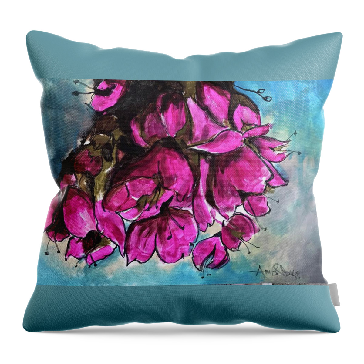  Throw Pillow featuring the painting Pink Flowers by Angie ONeal