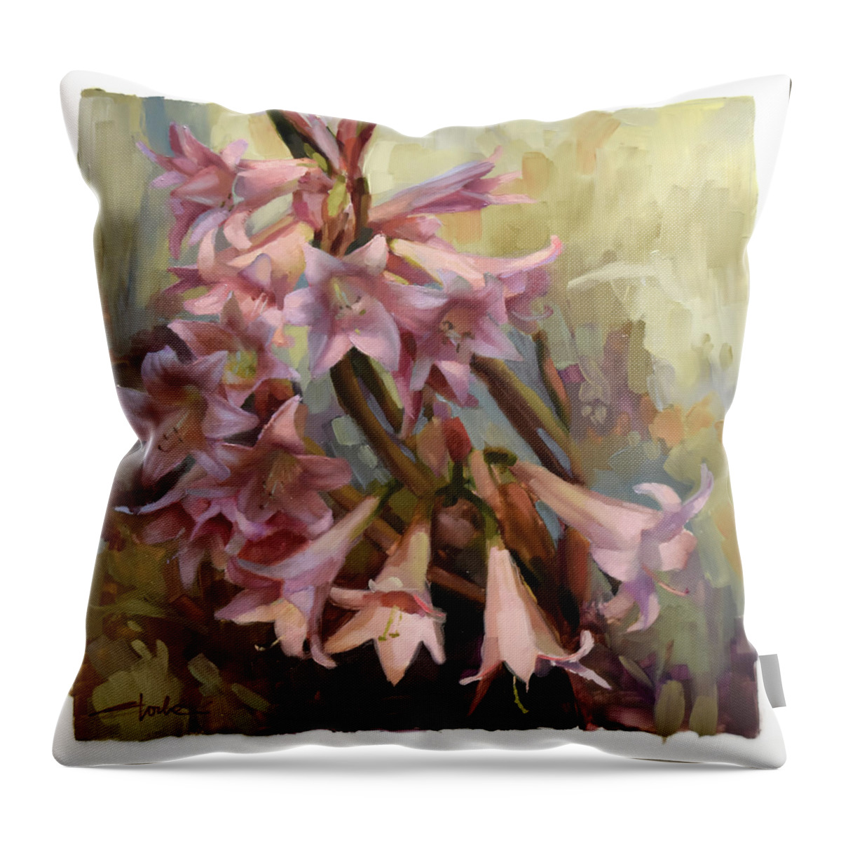 Pink Ladies Throw Pillow featuring the painting Pink Ladies by Cathy Locke