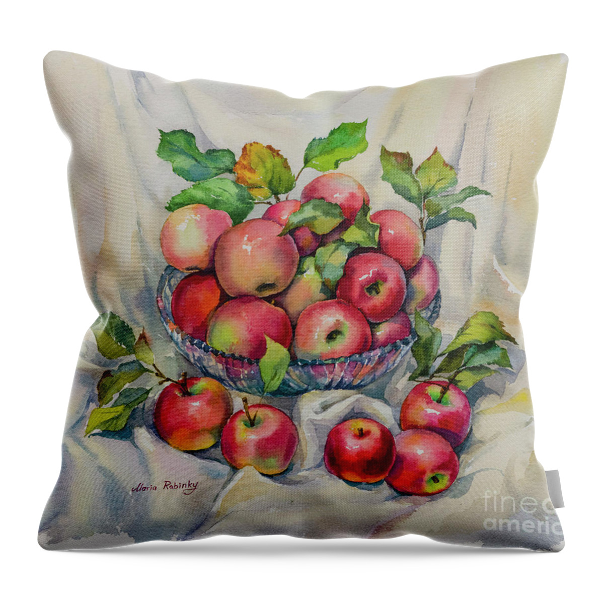 Pink Ladies Apples Throw Pillow featuring the digital art Pink Ladies Still Life by Maria Rabinky