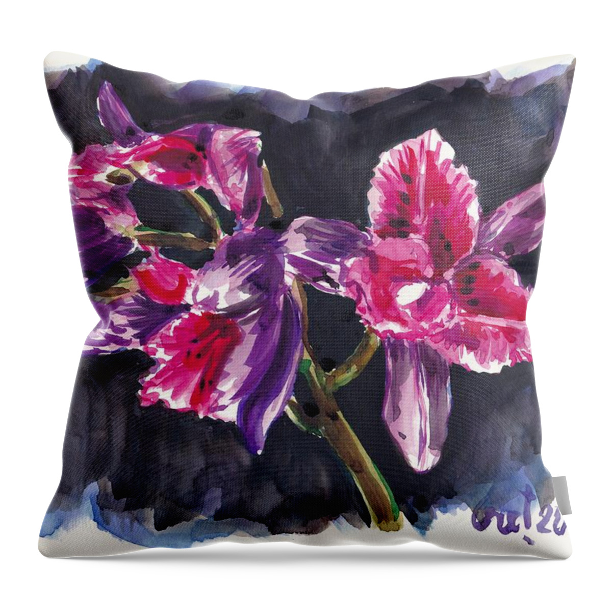 Orchids Throw Pillow featuring the painting Pink Orchids by George Cret