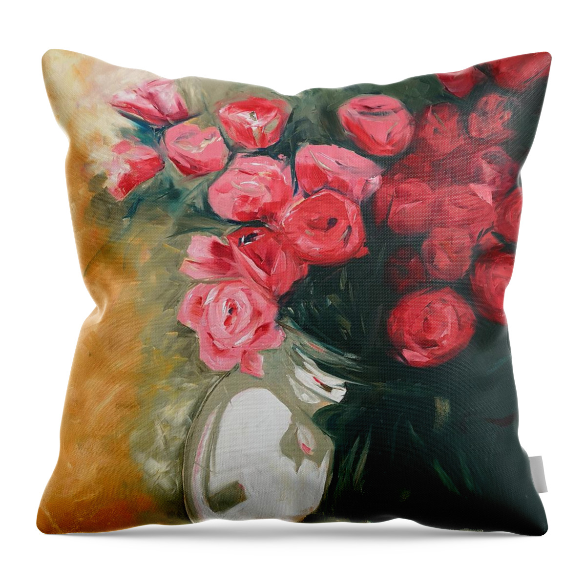 Painting Throw Pillow featuring the painting Pink Roses by Sheila Romard