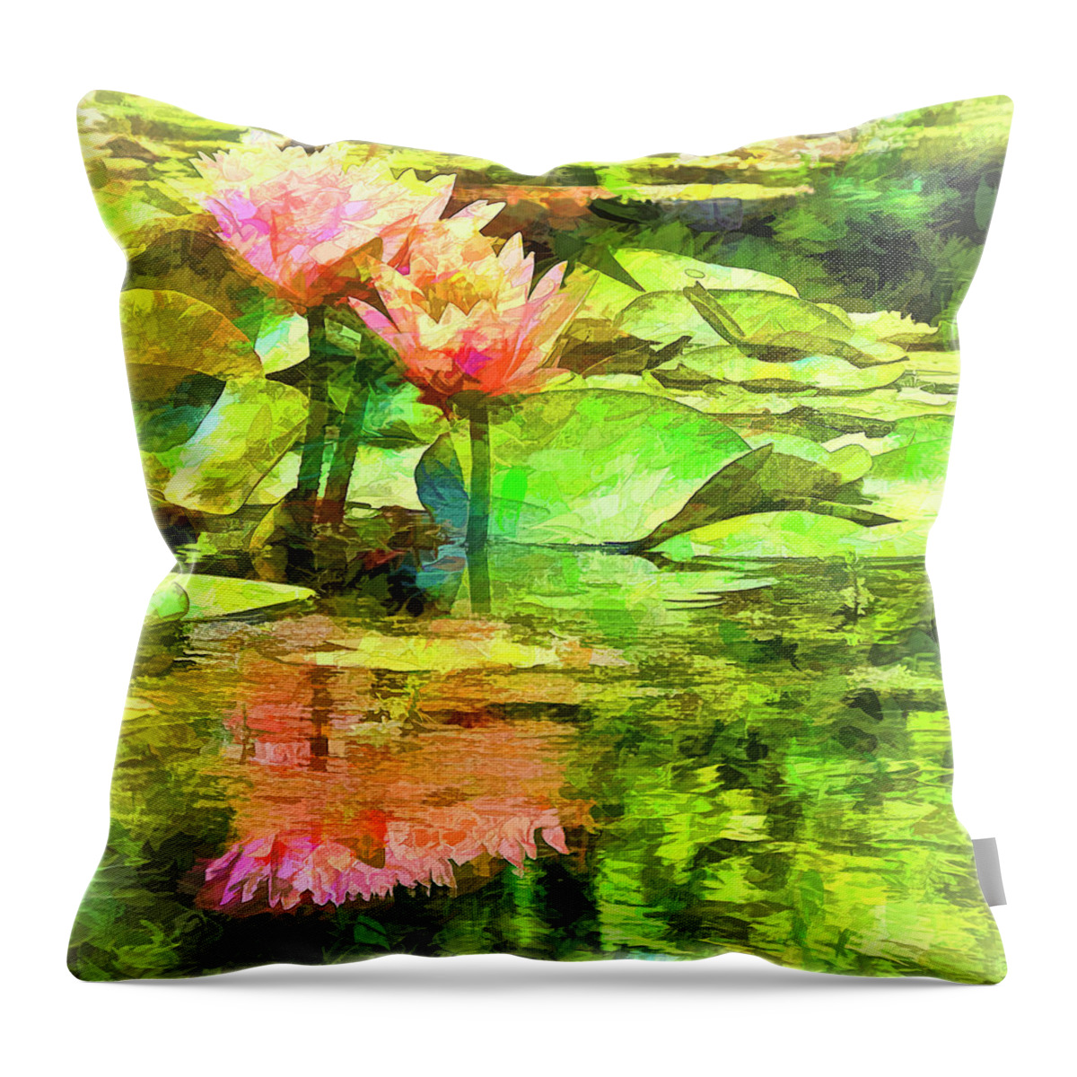 Lily Throw Pillow featuring the photograph Pink Water Lilies Faux Paint by Bill Barber