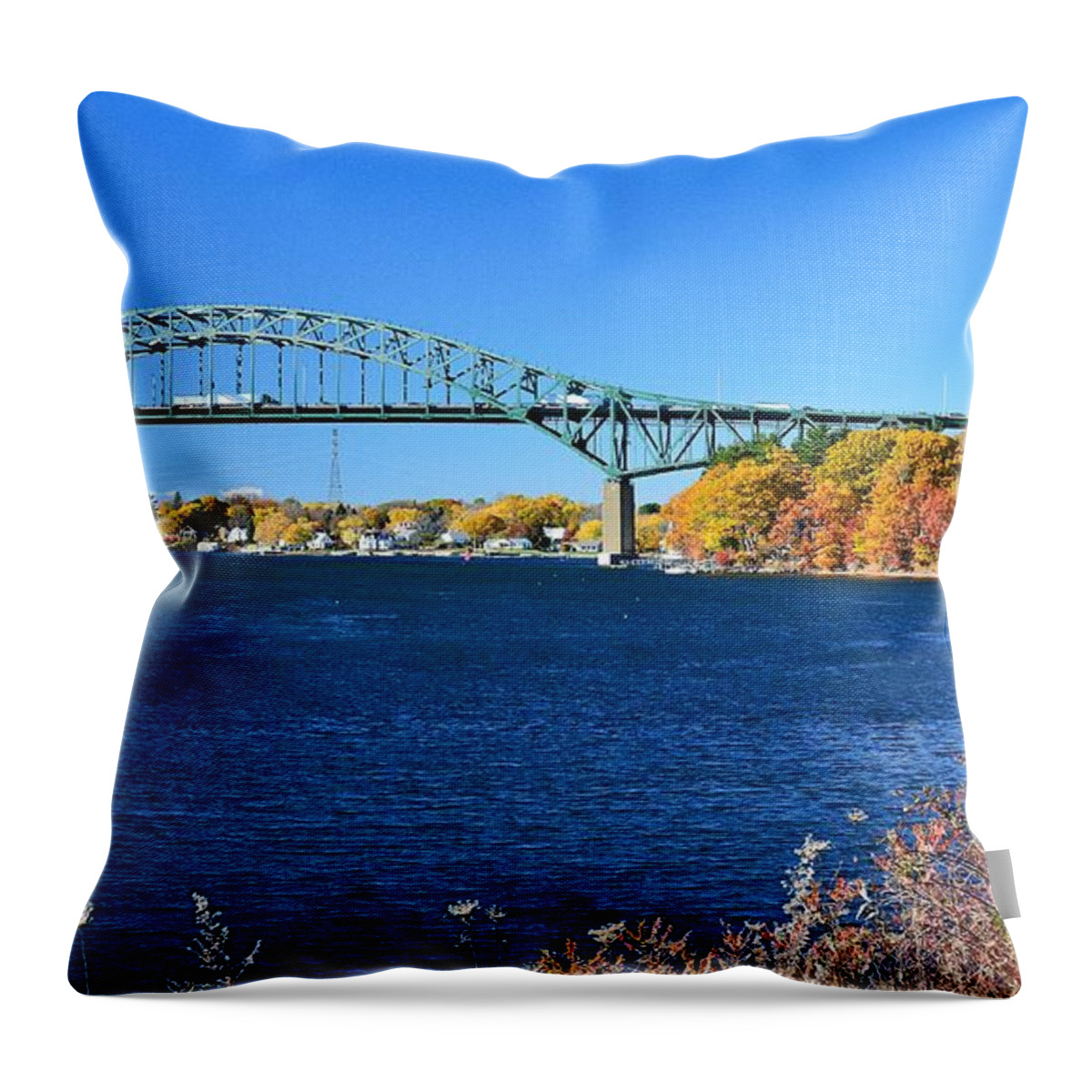 Maine Throw Pillow featuring the photograph Piscataqua River Bridge by Steve Brown
