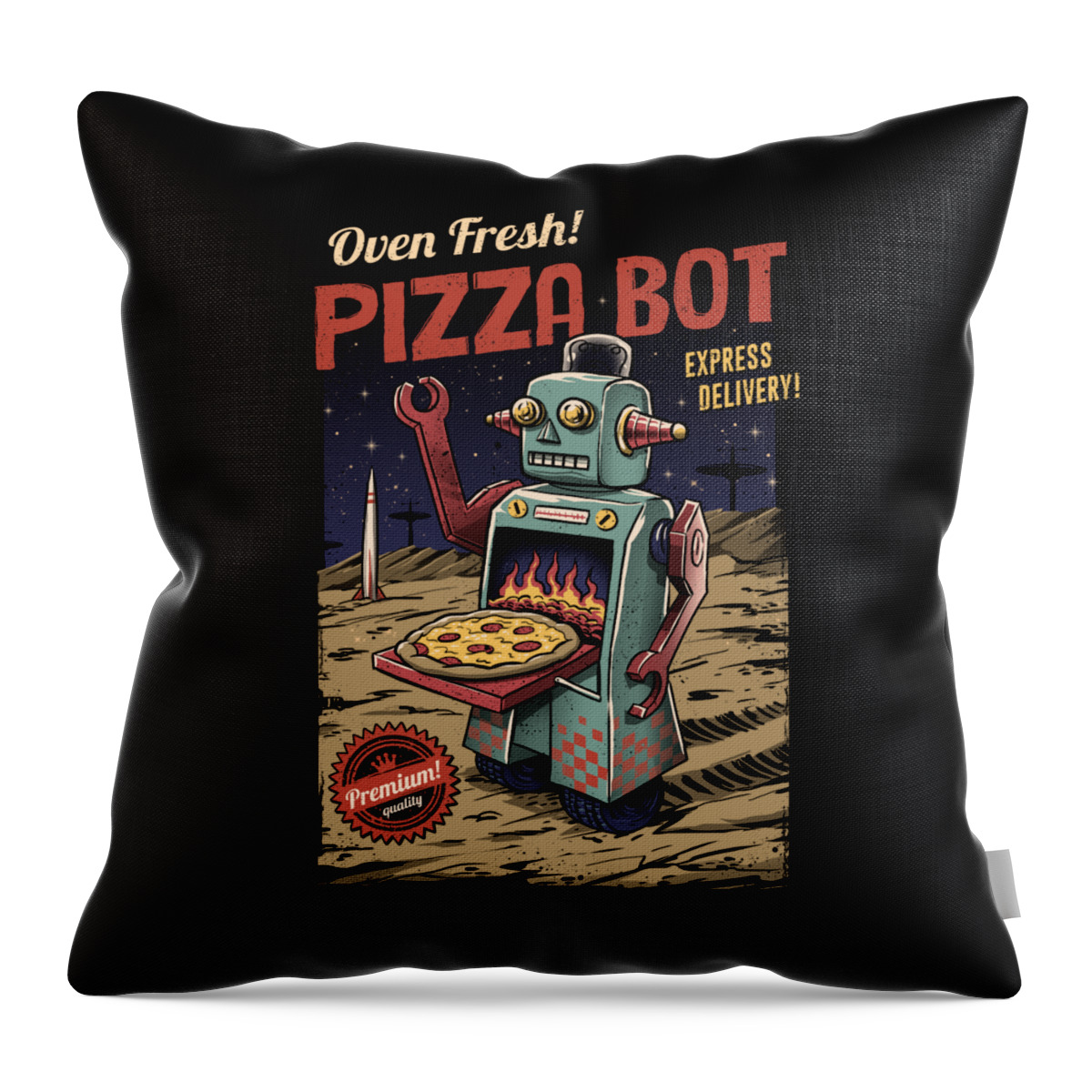Pizza Throw Pillow featuring the digital art Pizza Bot by Vincent Trinidad