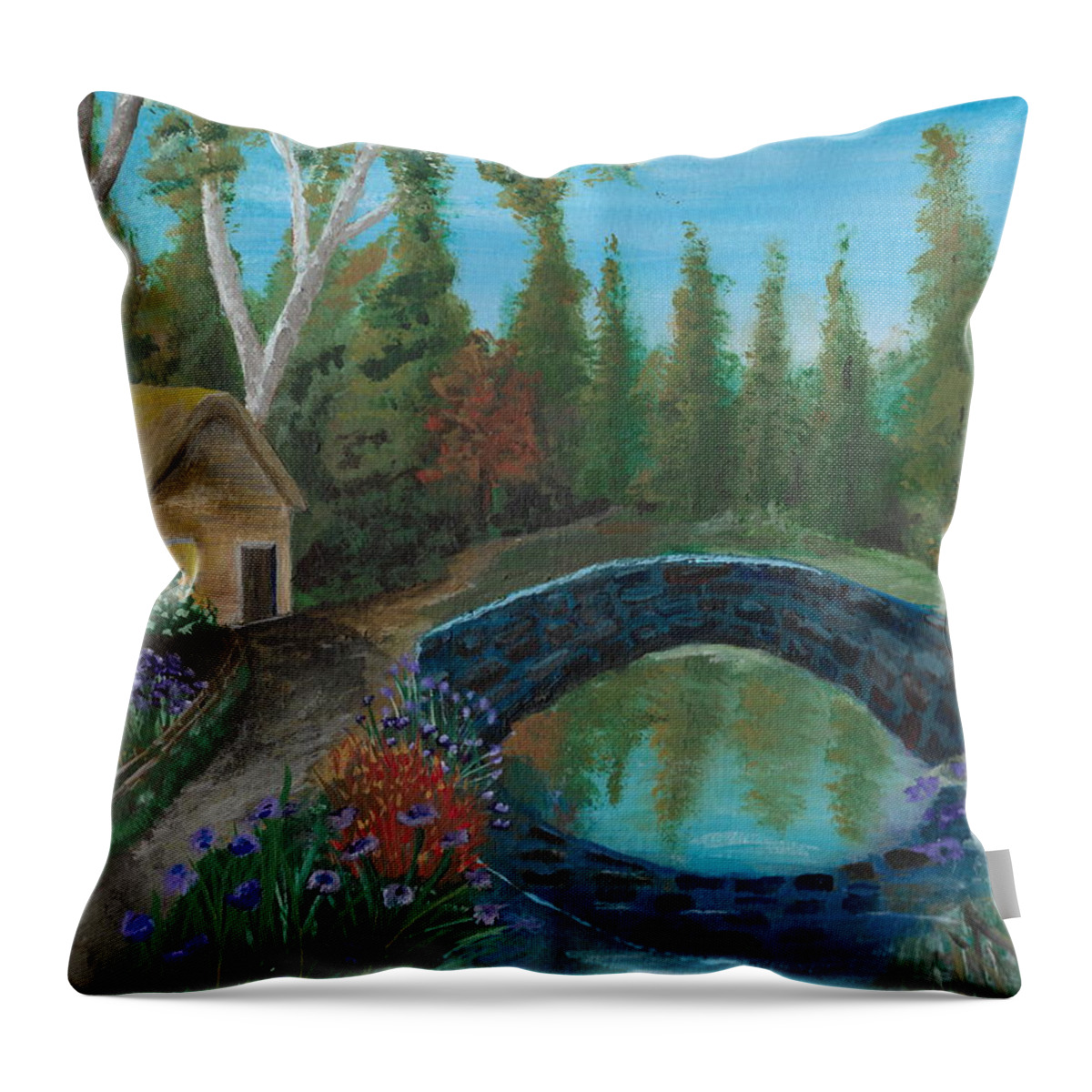 Woods Throw Pillow featuring the painting Place in the woods by David Bigelow