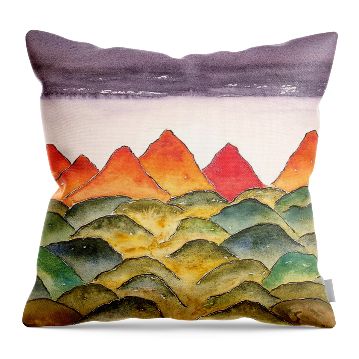 Watercolor Throw Pillow featuring the painting Planetscape Gamma by John Klobucher