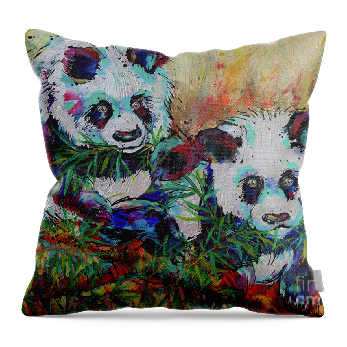 Pandas Throw Pillow featuring the painting Playful Giant Pandas by Jyotika Shroff