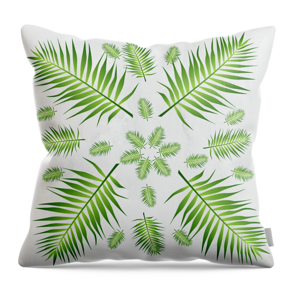 Palm Throw Pillow featuring the digital art Plethora of Palm Leaves 21 on a White Textured Background by Ali Baucom