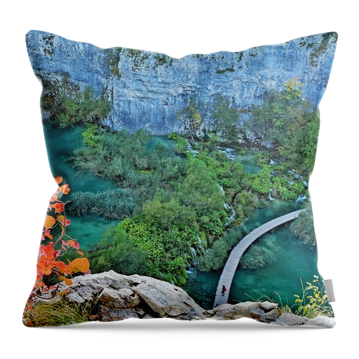 Plitvice Lakes Throw Pillow featuring the photograph Plitvice Lakes View From Above by Yvonne Jasinski