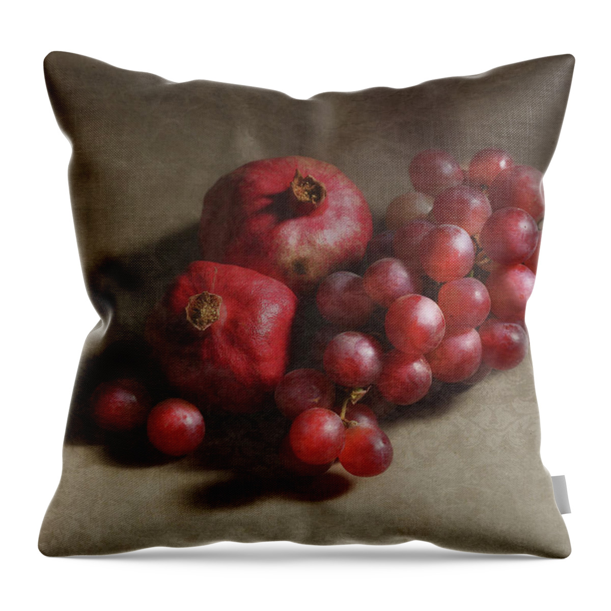 Still Life Throw Pillow featuring the photograph Poms and Grapes by Kandy Hurley