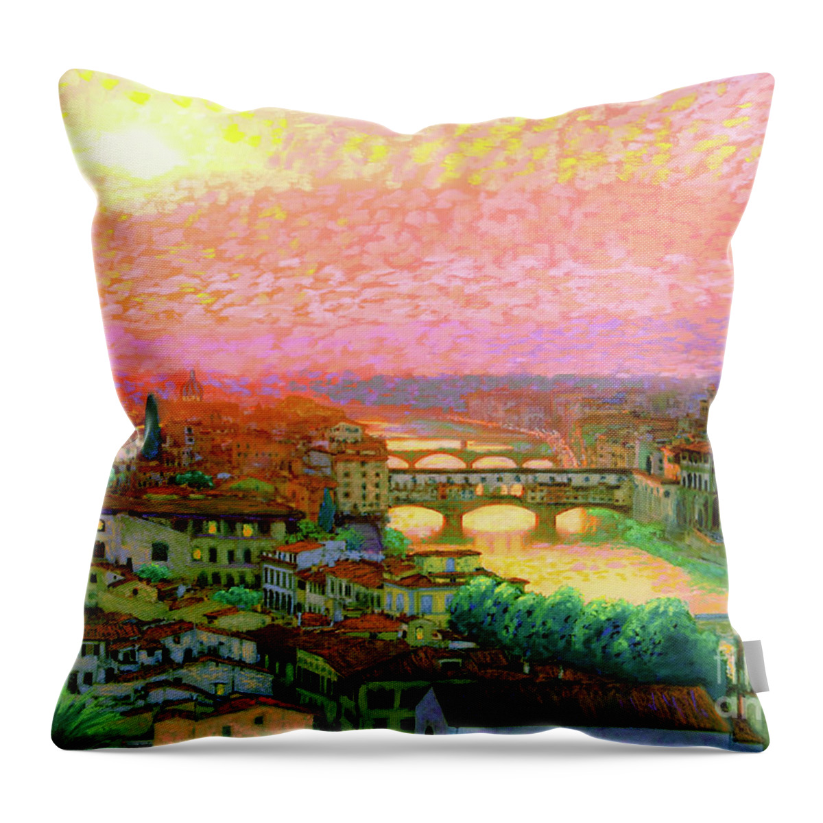 Italy Throw Pillow featuring the painting Ponte Vecchio Sunset Florence by Jane Small