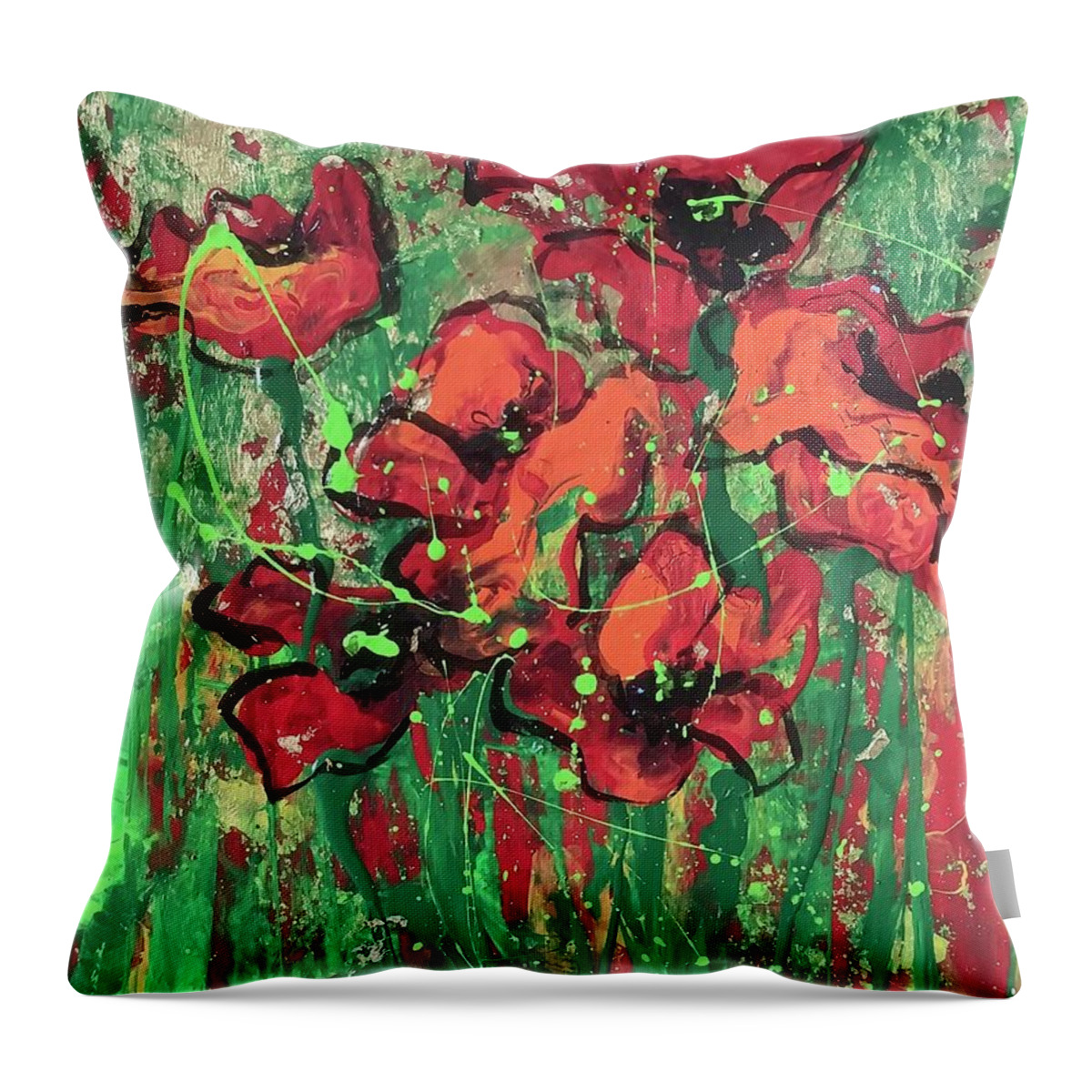 Poppies Throw Pillow featuring the painting Poppies in the Sun by Elaine Elliott