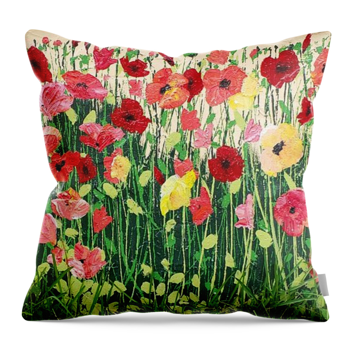 Mural Throw Pillow featuring the painting Poppies mural by Merana Cadorette