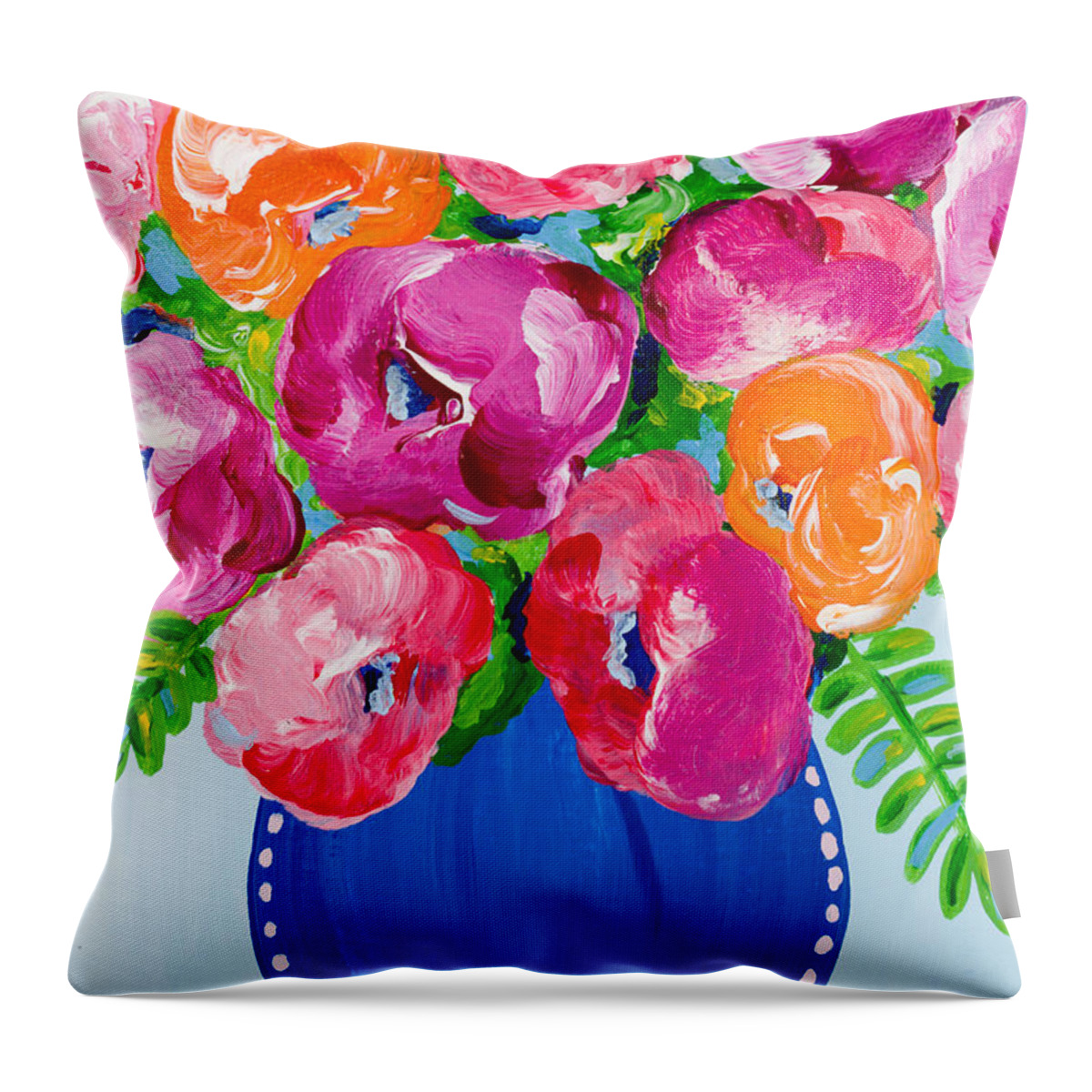 Abstract Floral Throw Pillow featuring the painting Pops of Orange by Beth Ann Scott