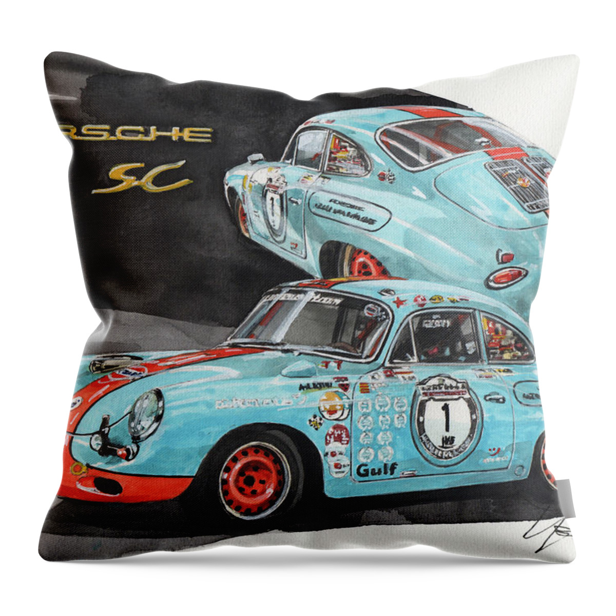 Porsche Throw Pillow featuring the painting Porsche 356 SC by Yoshiharu Miyakawa