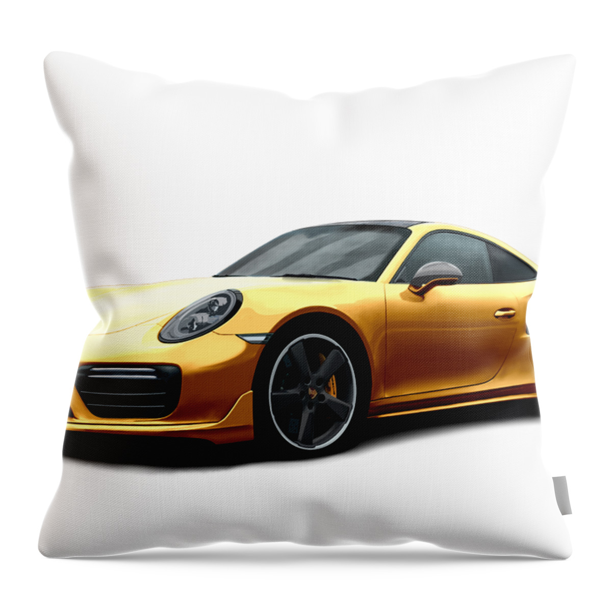 Hand Drawn Throw Pillow featuring the digital art Porsche 911 991 Turbo S Digitally Drawn - Gold by Moospeed Art