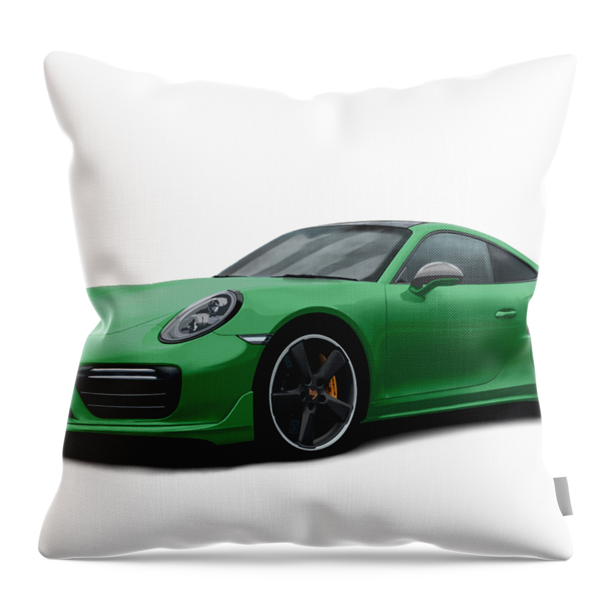 Hand Drawn Throw Pillow featuring the digital art Porsche 911 991 Turbo S Digitally Drawn - Green by Moospeed Art