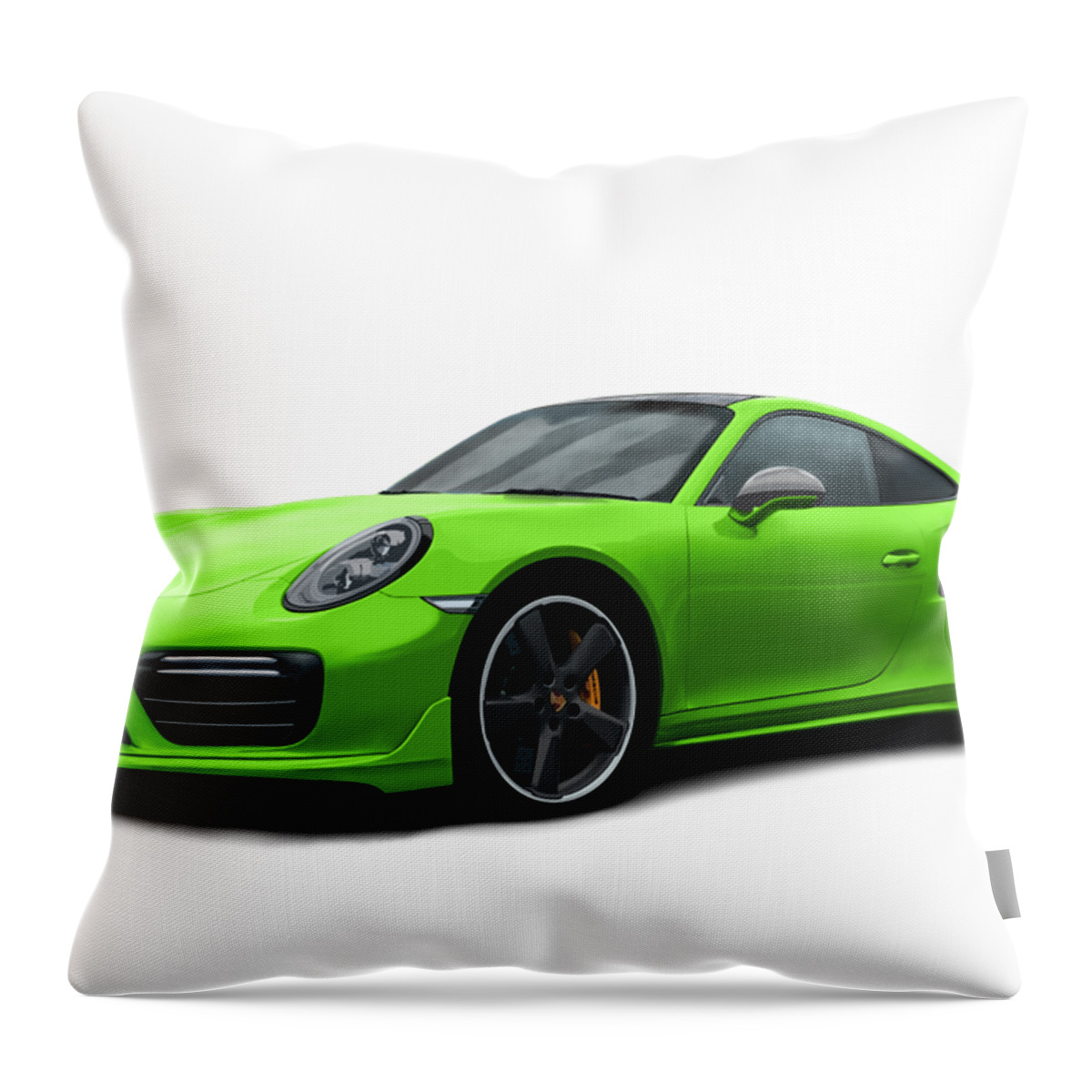 Hand Drawn Throw Pillow featuring the digital art Porsche 911 991 Turbo S Digitally Drawn - Light Green by Moospeed Art