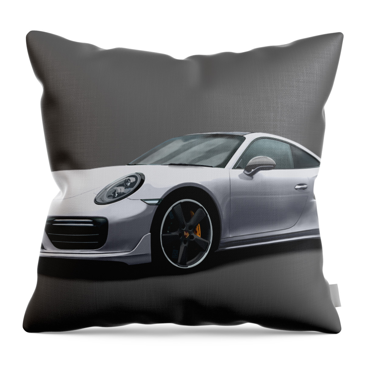 Hand Drawn Throw Pillow featuring the digital art Porsche 911 991 Turbo S Digitally Drawn - Silver by Moospeed Art