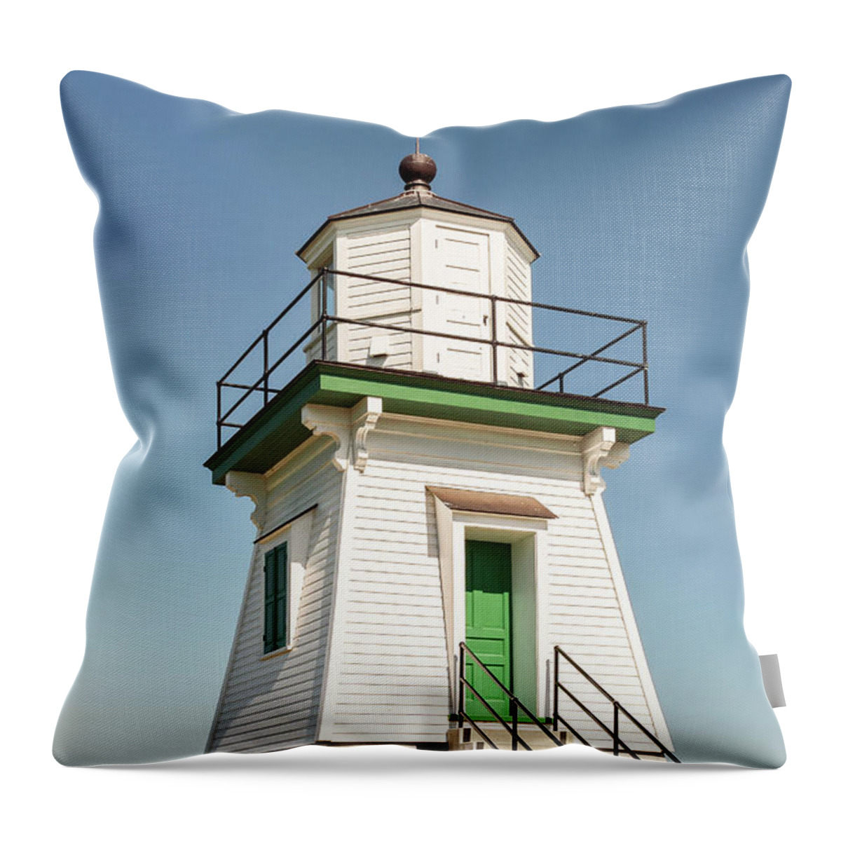 Port Clinton Lighthouse Throw Pillow featuring the photograph Port Clinton Lighthouse Up Close 1 by Marianne Campolongo