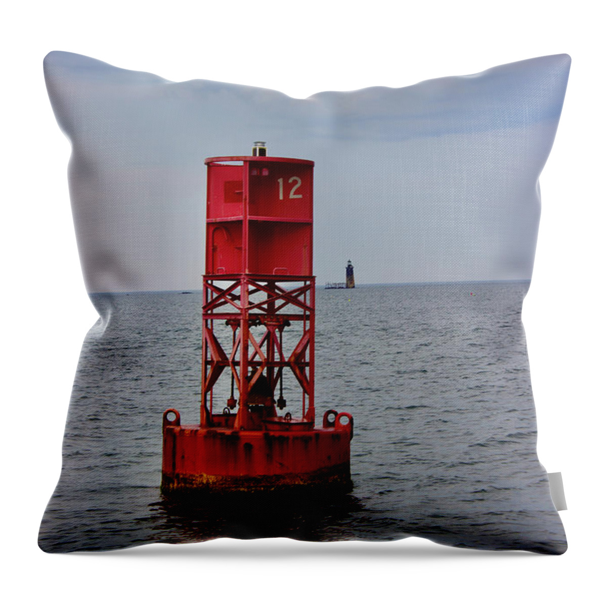  Throw Pillow featuring the pyrography Portland harbor by Annamaria Frost