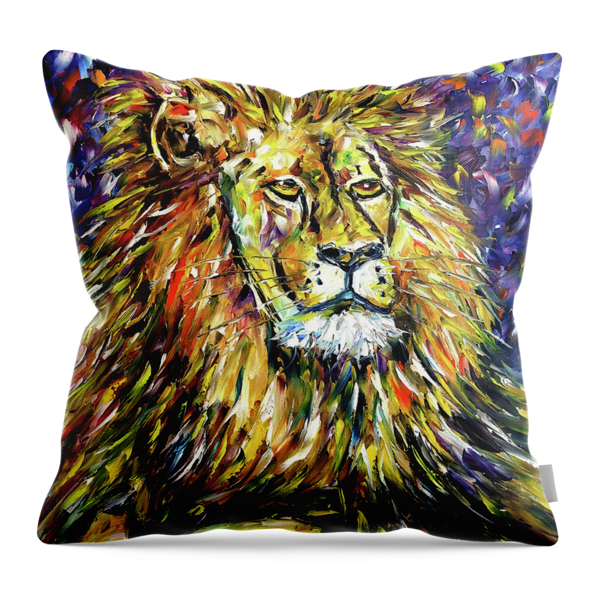 King Lion Painting Throw Pillow featuring the painting Portrait Of A Lion by Mirek Kuzniar