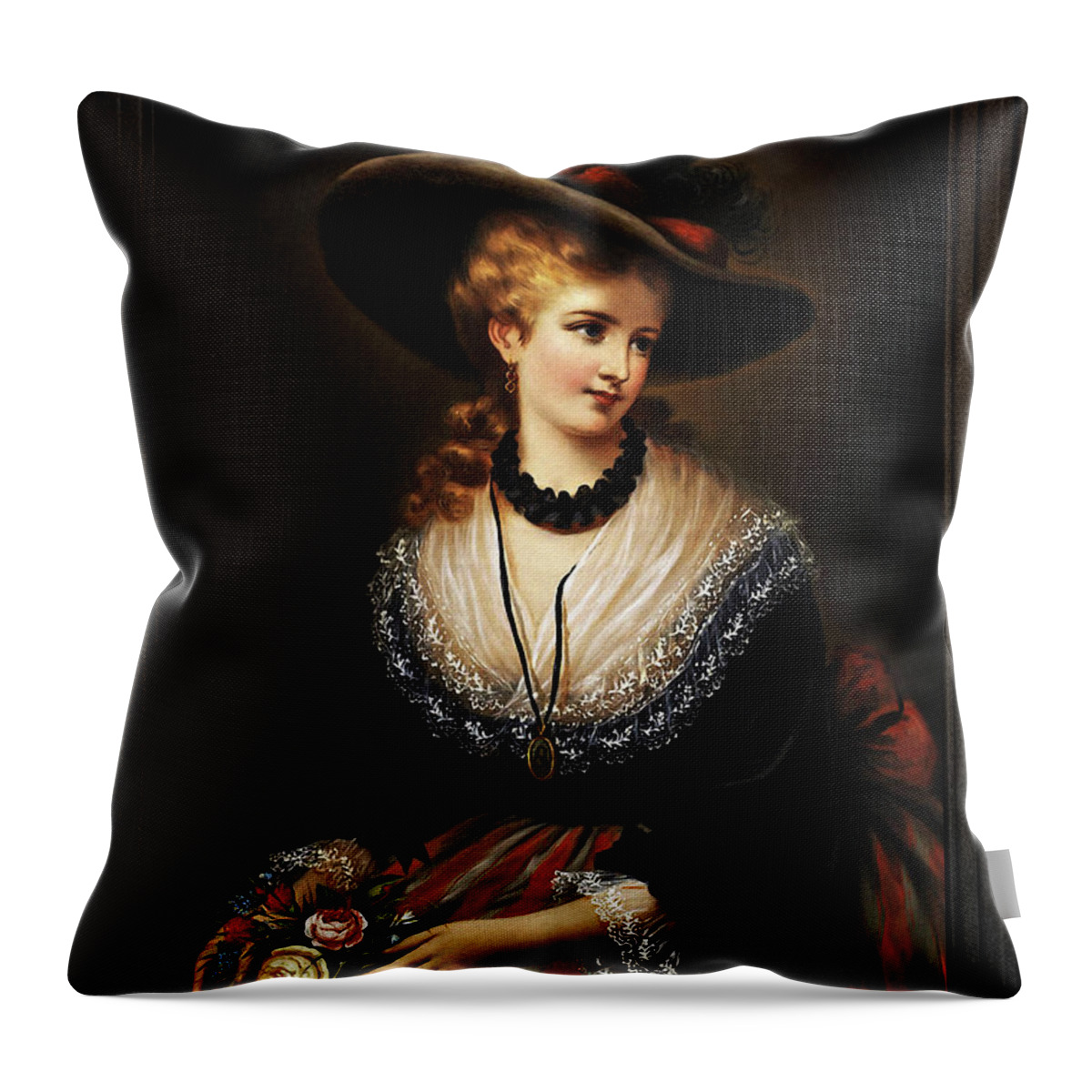 Portrait Of A Noble Woman Throw Pillow featuring the painting Portrait Of A Noble Woman by Alois Eckhardt by Rolando Burbon