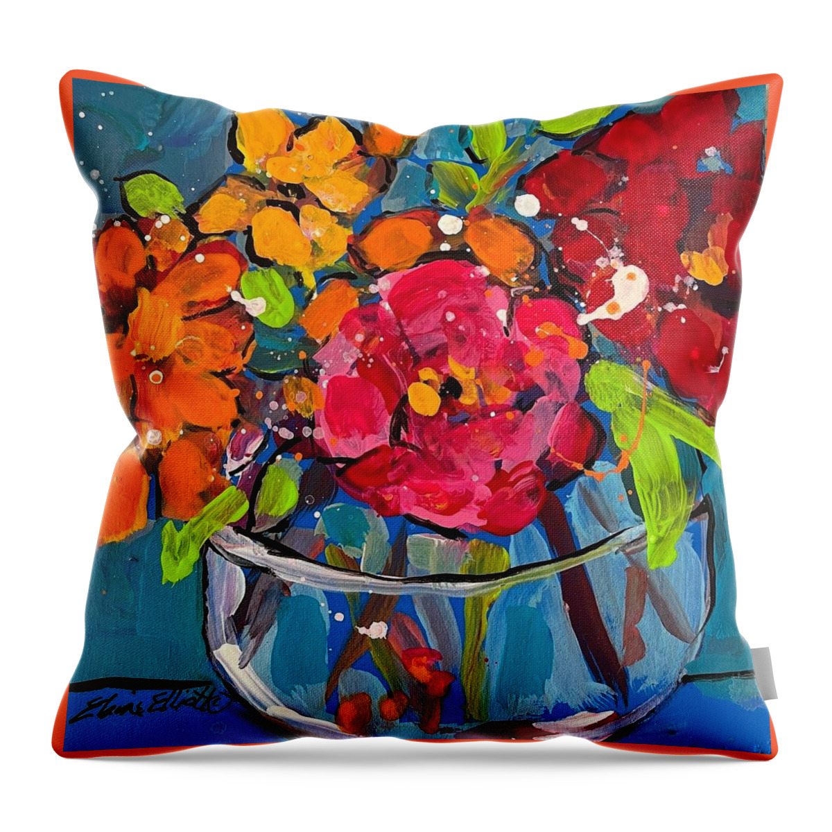 Flowers Throw Pillow featuring the painting Posy Pop by Elaine Elliott