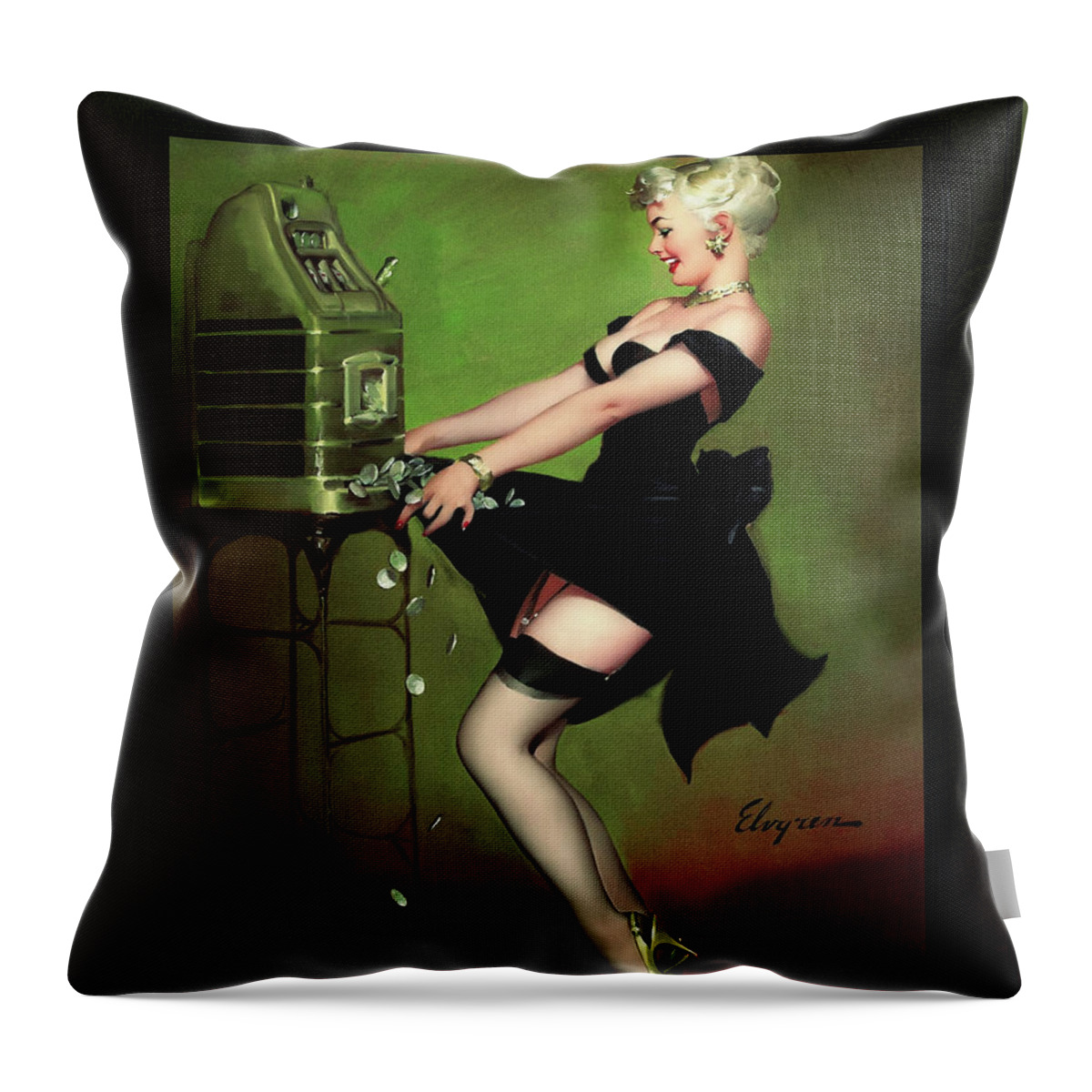 Pot Luck Throw Pillow featuring the painting Pot Luck by Gil Elvgren Vintage Illustration Xzendor7 Art Reproductions by Rolando Burbon