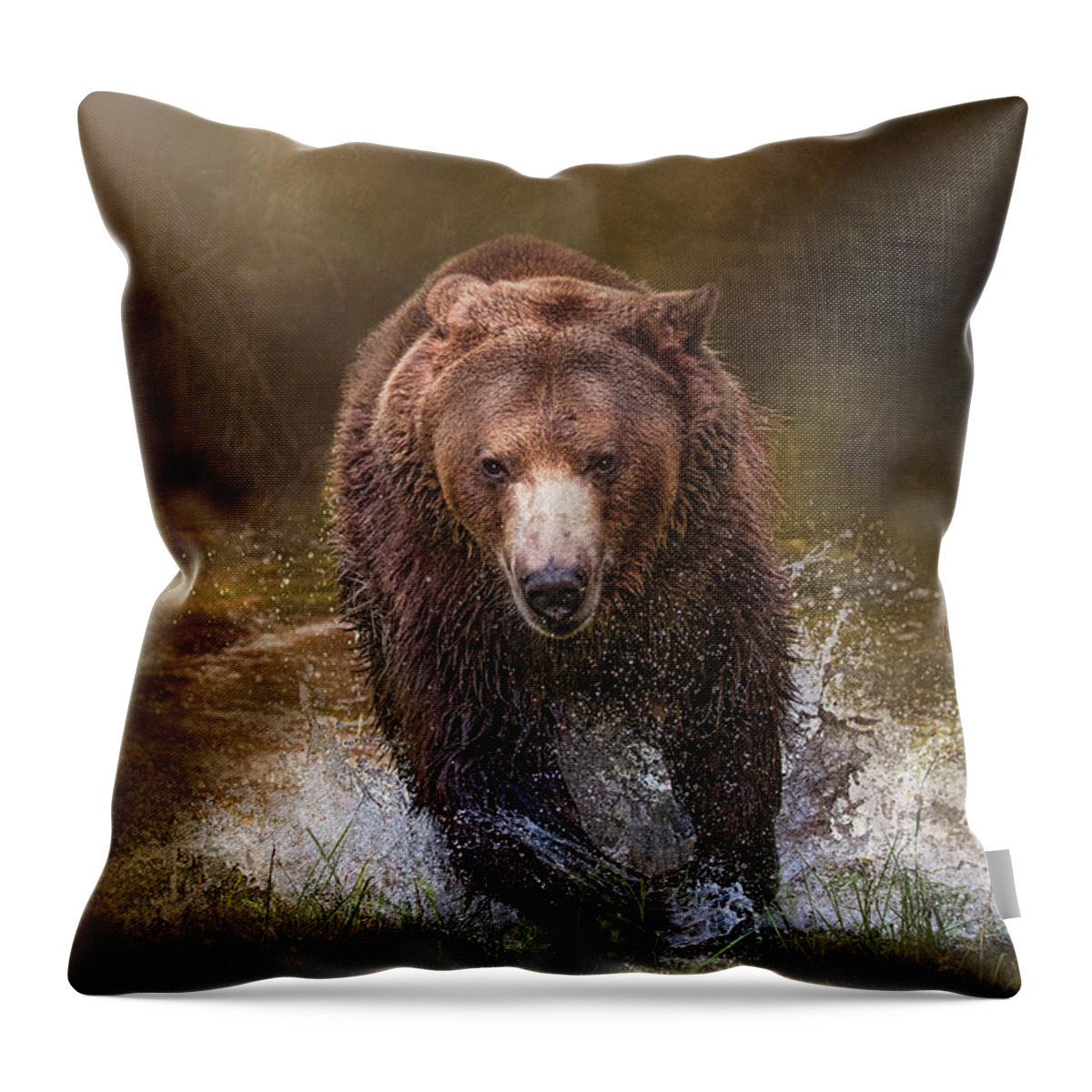 Grizzly Throw Pillow featuring the digital art Power of the Grizzly by Nicole Wilde