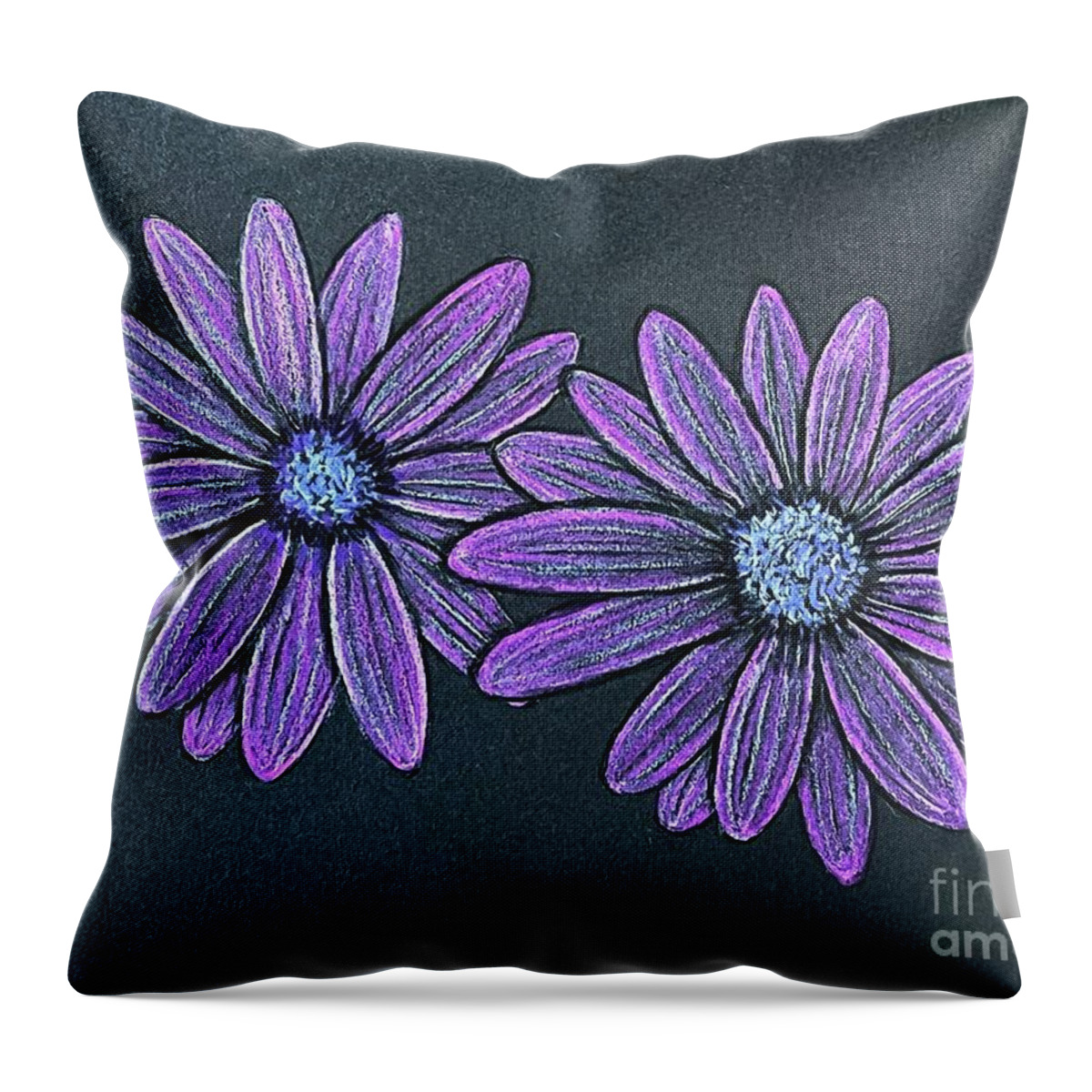  Throw Pillow featuring the digital art Practice Colored Pencil Daisies by Donna Mibus