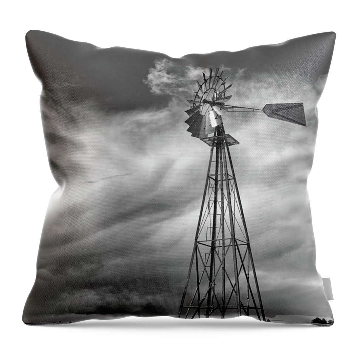 Prairie Throw Pillow featuring the photograph Prairie Windmill by Bob Falcone