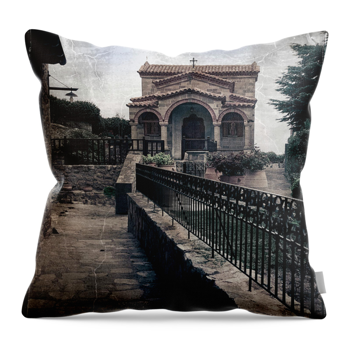 Greece Throw Pillow featuring the photograph Prayerful Walk to the Chapel by M Kathleen Warren