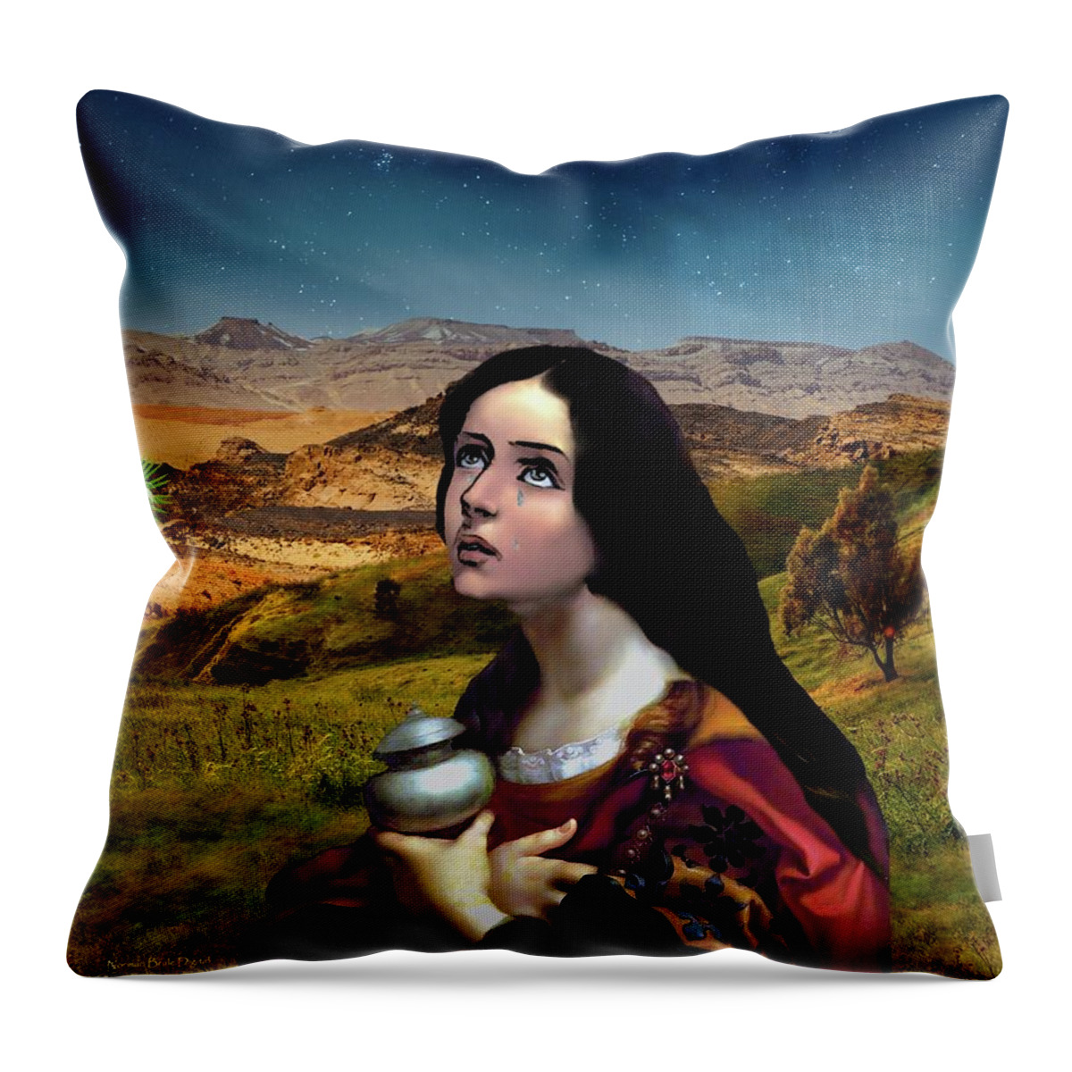 Mary Throw Pillow featuring the digital art Precious Gift by Norman Brule