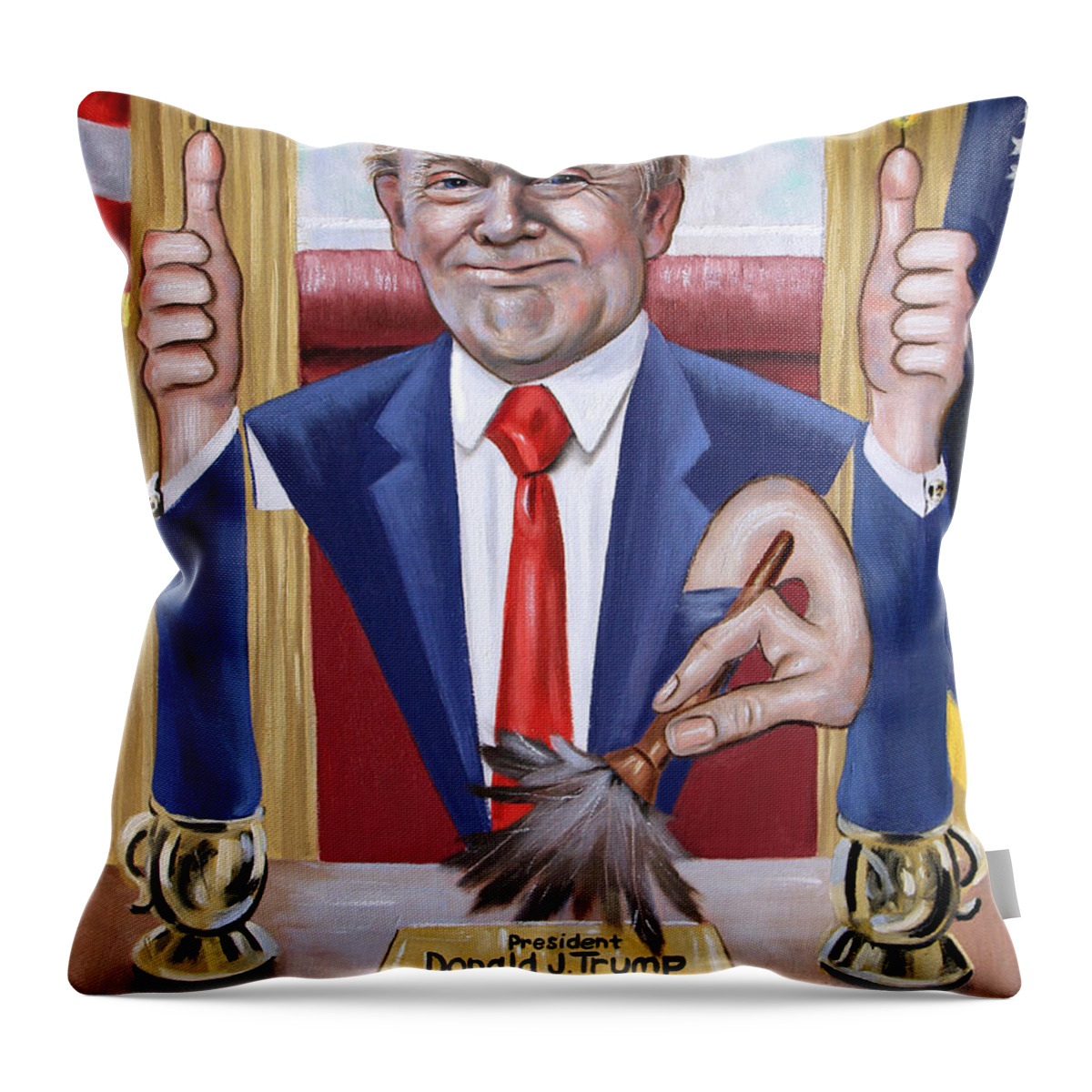 President Donald J Trump Throw Pillow featuring the painting President Donald J Trump, Not Politically Correct by Anthony Falbo