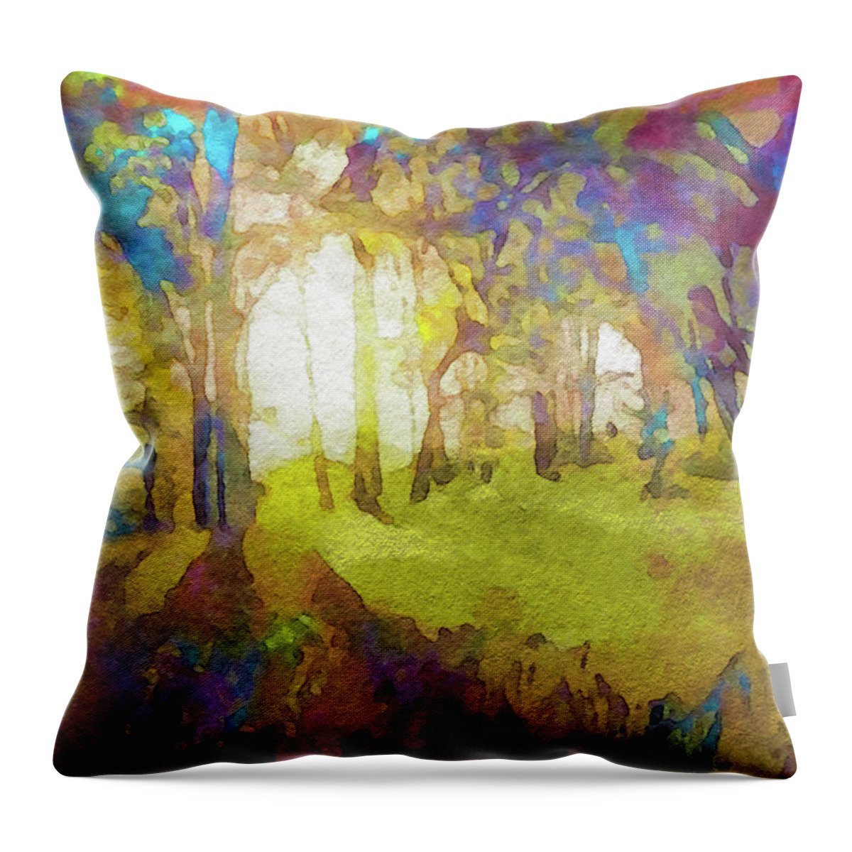 Prismatic Forest Throw Pillow featuring the painting Prismatic Forest by Susan Maxwell Schmidt