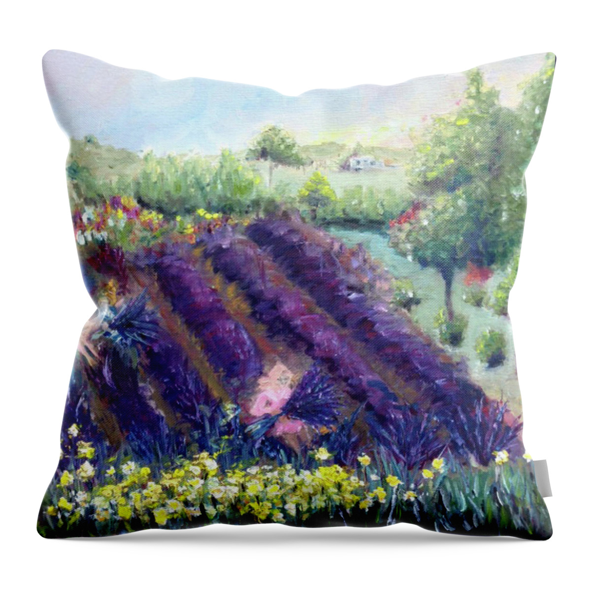 Provence Throw Pillow featuring the painting Provence Lavender Farm by Roxy Rich
