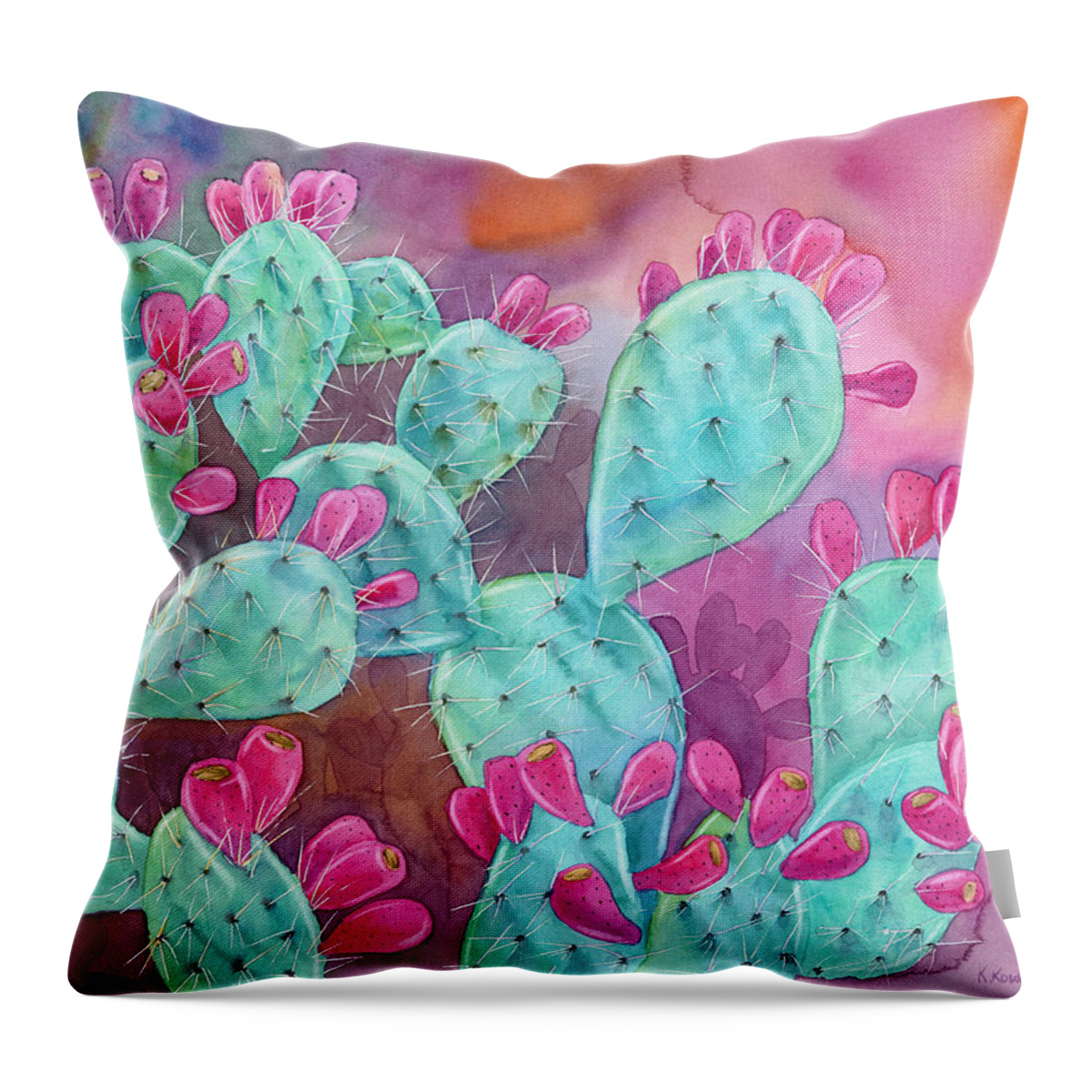 Opuntia Throw Pillow featuring the painting Psychodelic Opuntia by Espero Art
