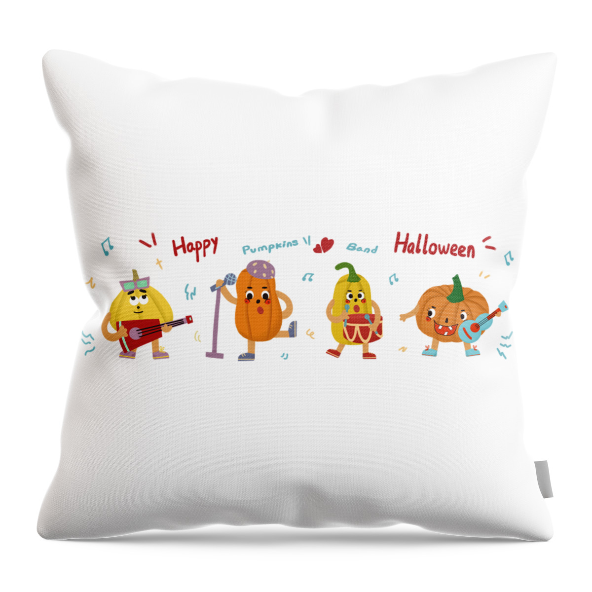 Music Throw Pillow featuring the drawing Pumpkins Band by Min Fen Zhu