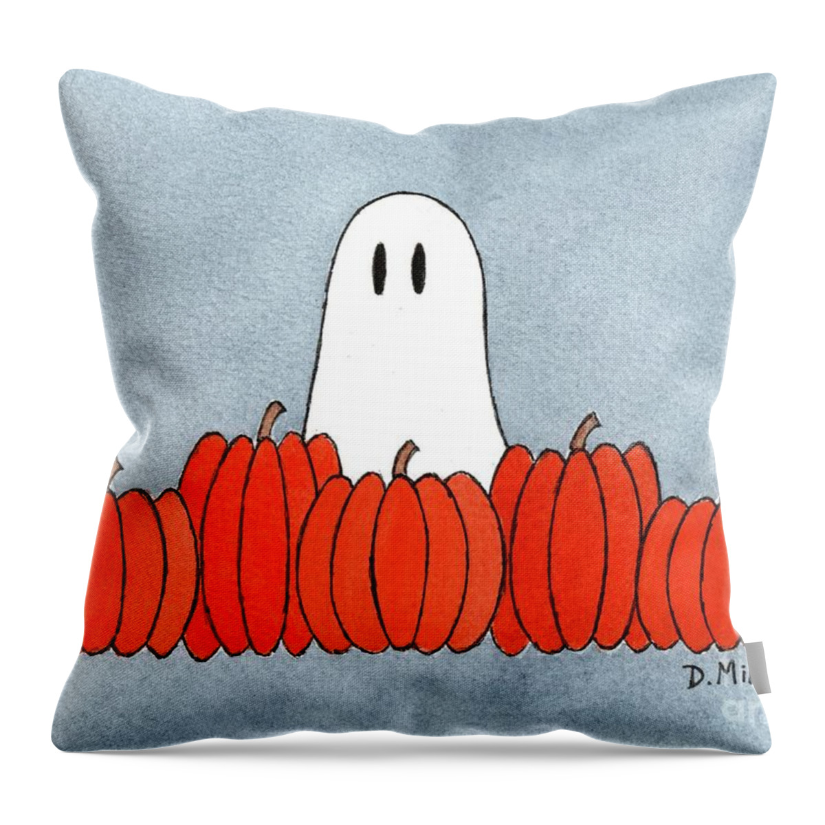 Pumpkins Throw Pillow featuring the painting Pumpkins with Ghost by Donna Mibus
