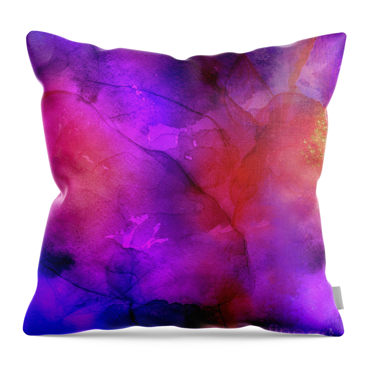 Purple Ink Painting Throw Pillow featuring the painting Purple, Blue, Red And Pink Fluid Ink Abstract Art Painting by Modern Art