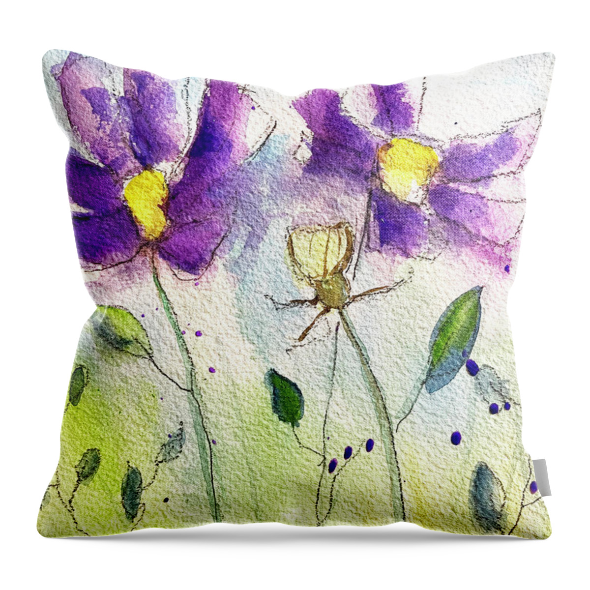 Cosmos Throw Pillow featuring the painting Purple Cosmos by Roxy Rich